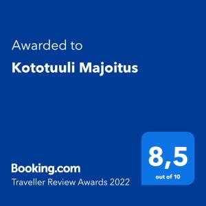 Kototuuli Majoitus的证书、奖牌、标识或其他文件