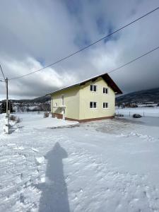 库普雷斯Kuća Vesna的站在雪中的一个人的影子