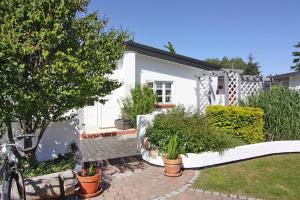 岑平Cottage, Zempin的院子里有植物的白色房子