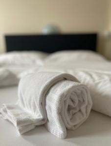 林根贝格Boutique Hotel & Restaurant Bären Ringgenberg的床上的白色毛巾