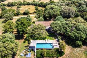 菲加里Domaine de Peretti della Rocca的享有带游泳池和树木的度假屋的顶部景致