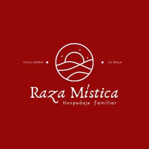 乌尼翁镇Hospedaje Familiar Raza Mistica的红色背景上的白色标志,带有阿玛坚果