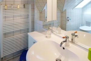 BleckmarHoliday Apartment An der Meiße, Bergen的白色的浴室设有水槽和镜子