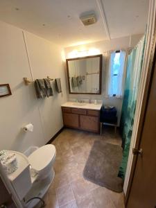希利DENALI ALASKA KOA - formerly Denali RV Park & Motel的一间带卫生间、水槽和镜子的浴室