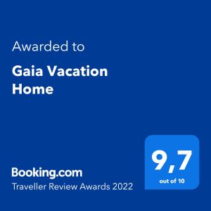 Gaia Vacation Home的证书、奖牌、标识或其他文件