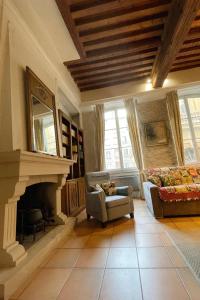 里昂Coeur Vieux Lyon, 60 M2 lumineux tout confort的带沙发和壁炉的客厅