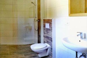 LichtersbergHoliday resort Altaussee, Lichtersberg的浴室配有卫生间、盥洗盆和淋浴。