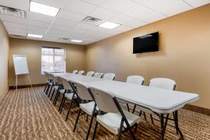 拉维斯塔Comfort Suites的一间会议室,配有长桌子和椅子