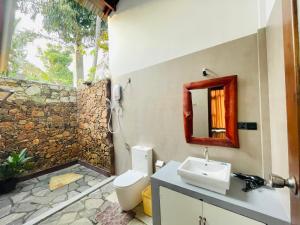 达瓦拉维Mango Tree House的一间带水槽、卫生间和镜子的浴室