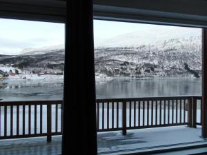 GratangenArctic Inn的从窗户可欣赏到湖景