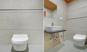 乌代浦Tripli Hotels Le Shelton的一间带卫生间和水槽的浴室