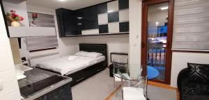 兹拉蒂博尔Apartman De lux Zlatibor的小房间设有床和水槽