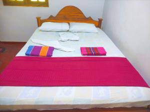 波隆纳鲁沃Deer Garden Guest的床上有两张色彩缤纷的枕头