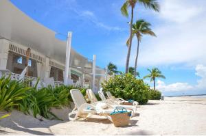 拉罗马纳Villa Real Playa Nueva Romana的棕榈树海滩上的一组椅子