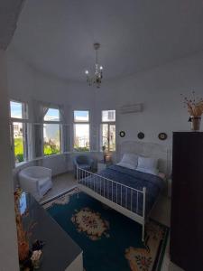 克雷马斯蒂Tower traditional pool villa的一间卧室设有一张床和一间客厅。