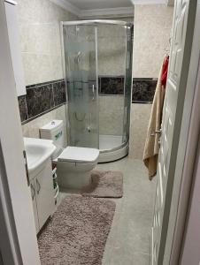 YıldırımBURSA TELEFERIK 4 1 DUPLEX apartment的带淋浴、卫生间和盥洗盆的浴室