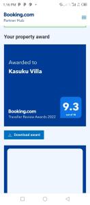 江比阿Kasuku Villa的网站上的预订账户截图