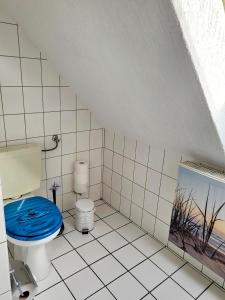 于克里茨Heimathafen Ückeritz的一间带蓝色座椅卫生间的浴室