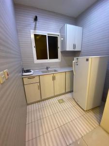 哈萨شقق ليالي الشرق للوحدات 3的一间带水槽和冰箱的小厨房