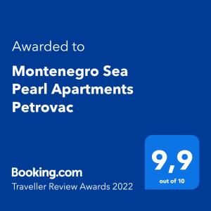 佩特罗瓦纳莫鲁Montenegro Sea Pearl Apartments Petrovac的手机的屏幕,文字升级到蒙特内格罗海珍珠公寓