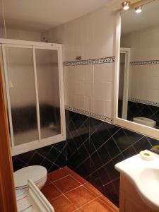 AmbelCASA RURAL EL CAIDERÓN的一间带卫生间、水槽和镜子的浴室