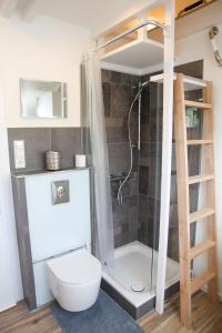 斯图加特gemütliches tiny apartment - nur 10min vom Zentrum的带淋浴和卫生间的小浴室