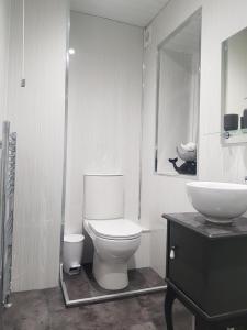 吉夫诺克Saphire Glasgow Apartments的浴室配有白色卫生间和盥洗盆。