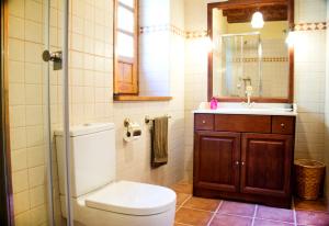Arró海里帕旅馆的一间带卫生间、水槽和镜子的浴室