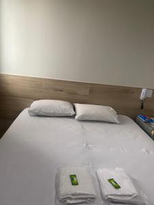 巴西利亚Hotel Premier的一张带两个枕头和床头板的大型白色床