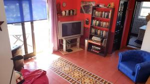 洛斯·亚诺斯·德·阿里丹CASA FLORES的客厅配有电视和蓝椅