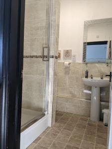 Saint NeotLondon Inn的带淋浴和盥洗盆的浴室