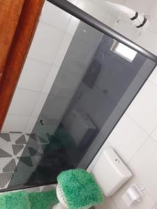 累西腓Recanto Novo Horizonte的带卫生间的浴室内的玻璃窗
