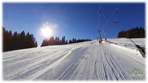 ZirkitzApartment THE VIEW的雪覆盖的滑雪场,设有滑雪缆车