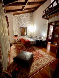 埃普塔罗弗斯Petradi Residence @ Agoriani-Parnassus的一间卧室,卧室内配有一张床和地毯