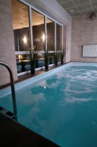 LilastePorto Resort的一座种植了盆栽植物的酒店游泳池