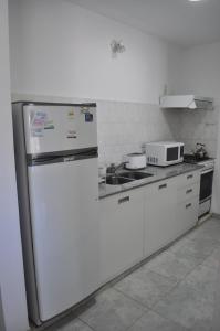 科隆Los Abus的厨房配有白色冰箱和微波炉