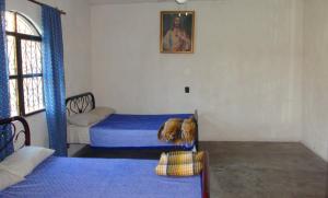 库奥特拉莫雷洛斯Casa De Descanso Cuautla Morelos的一间卧室设有两张床和窗户。