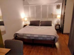 雷泽Appartement T2 sur cour nantaise的一间卧室配有一张带两个枕头的床