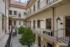 布拉迪斯拉发Palace Apartments的公寓大楼设有阳台和庭院。
