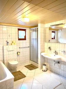 图克斯Appartement Maximilian的浴室配有卫生间、盥洗盆和浴缸。