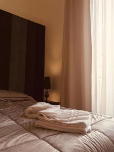 莫塔·圣塔纳斯塔西亚Motta Palace Apartments & Rooms的一张带白色毛巾的床,配有窗户