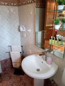 弗洛里纳Prespes Lake View Family Apartment的浴室设有白色水槽和镜子