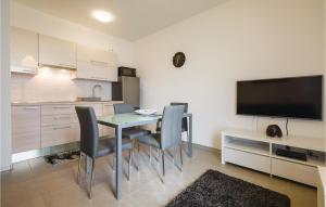 诺维格勒伊斯特拉Gorgeous Apartment In Novigrad With Kitchen的厨房以及带桌椅的用餐室。