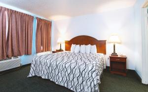 威奇托Sky-Palace Inn & Suites Wichita East的酒店客房,配有一张床和两盏灯