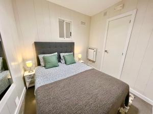 圣科洛马Cozy Suite apartment, WiFi!的一间卧室配有一张大床和两个绿色枕头