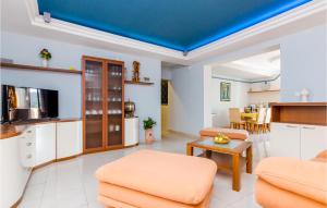 斯拉诺Gorgeous Apartment In Slano With Kitchen的一间拥有蓝色天花板的客厅
