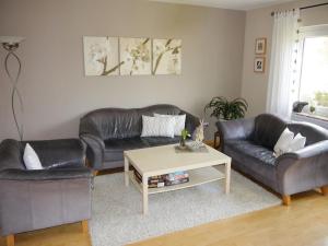 Üxheim塞斯特黑姆公寓的客厅配有两张真皮沙发和一张茶几