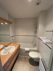 雷尼耶拉图尔迪沃尔酒店的浴室配有盥洗盆、卫生间和浴缸。