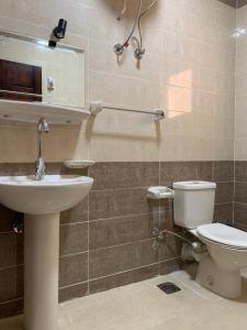 马萨阿拉姆Reef House的一间带卫生间、水槽和镜子的浴室