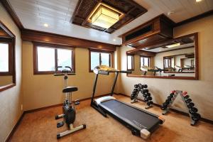 下龙湾天堂山游轮酒店的健身室配有跑步机和健身器材